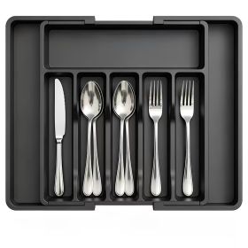 Expandable Utensil Tray For Kitchen, BPA Free Flatware And Cutlery Holder, Adjustable Plastic Storage For Spoons Forks Knives (Option: BLACK)