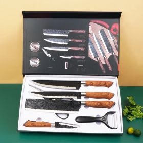 6 PCS Kitchen Knife Sets, Steel Kitchen Knives Set Tools Forged Kitchen Knife Scissors Ceramic Peeler Chef Slicer Knife Gift Case (Option: BLACK)