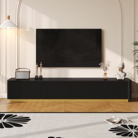 ON-TREND Luxury Fluted TV Stand For TVs Up To 85, Faux Marble Tabletop Media Console With 4 Drawers, Curved Profile Design, Modern Entertainment (Option: BLACK)
