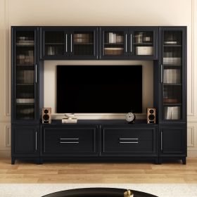VIBE HAUS 102 W Wall Unit Modern Entertainment Center With Glass Doors For TVs Up To 75, Large Minimalist TV Stand Media Console With Drawers For (Option: BLACK)